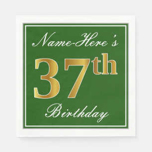 Elegant Green, Faux Gold 37th Birthday + naam Servet