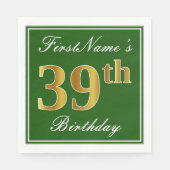 Elegant Green, Faux Gold 39th Birthday + naam Servet (Voorkant)