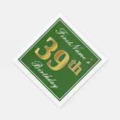 Elegant Green, Faux Gold 39th Birthday + naam Servet (Hoek)