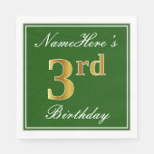 Elegant Green, Faux Gold 3rd Birthday; aangepaste  Servetten (Voorkant)