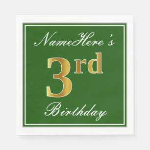 Elegant Green, Faux Gold 3rd Birthday; aangepaste  Servetten