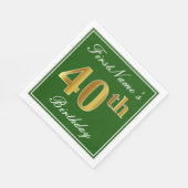 Elegant Green, Faux Gold 40th Birthday + naam Servetten (Hoek)