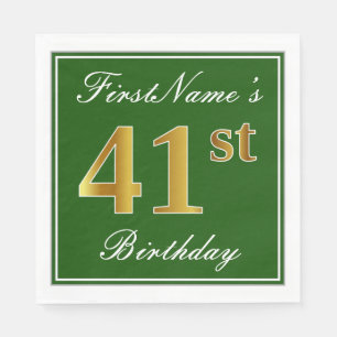 Elegant Green, Faux Gold 41st Birthday + naam Servet