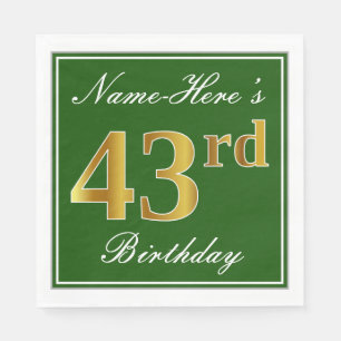 Elegant Green, Faux Gold 43rd Birthday + naam Servet
