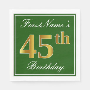 Elegant Green, Faux Gold 45th Birthday + naam Servetten