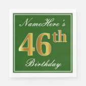 Elegant Green, Faux Gold 46th Birthday + naam Servet (Voorkant)