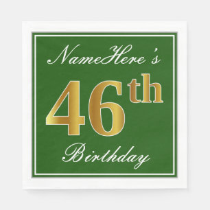 Elegant Green, Faux Gold 46th Birthday + naam Servet