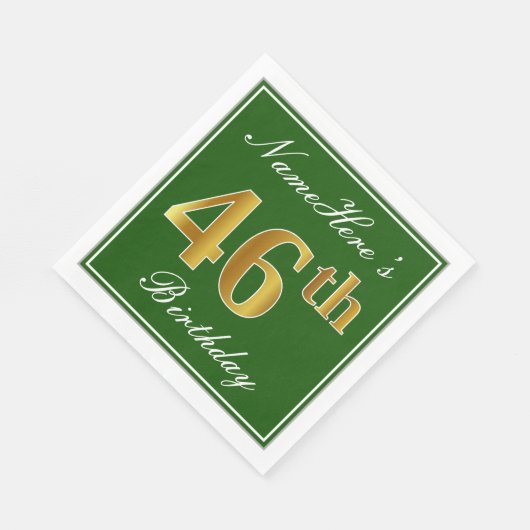 Elegant Green, Faux Gold 46th Birthday + naam Servet (Hoek)