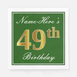 Elegant Green, Faux Gold 49th Birthday + naam Servet