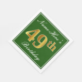 Elegant Green, Faux Gold 49th Birthday + naam Servet (Hoek)