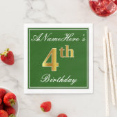 Elegant Green, Faux Gold 4th Birthday; aangepaste  Servetten (Insitu)
