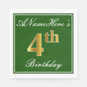Elegant Green, Faux Gold 4th Birthday; aangepaste  Servetten