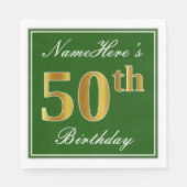 Elegant Green, Faux Gold 50th Birthday + naam Servetten (Voorkant)