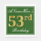 Elegant Green, Faux Gold 53rd Birthday + naam Servet (Voorkant)