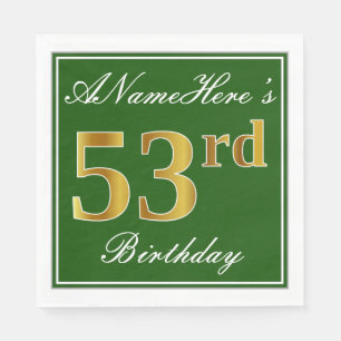 Elegant Green, Faux Gold 53rd Birthday + naam Servet