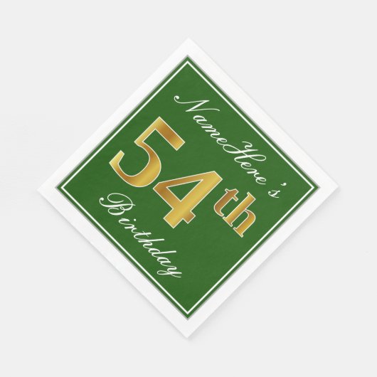 Elegant Green, Faux Gold 54th Birthday + naam Servet (Hoek)