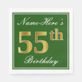 Elegant Green, Faux Gold 55th Birthday + naam Servetten (Voorkant)