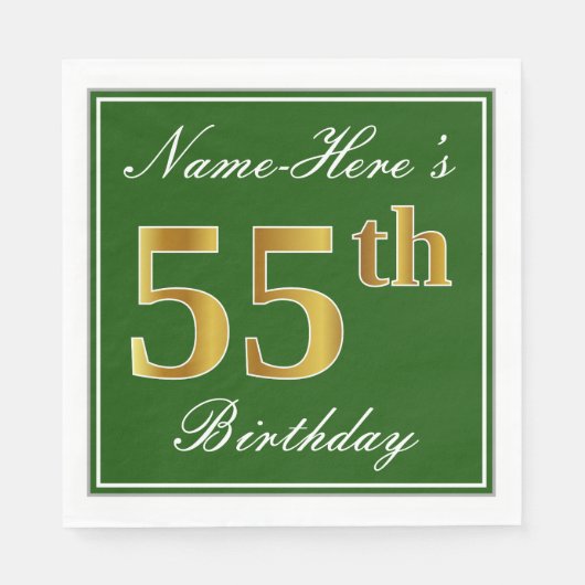 Elegant Green, Faux Gold 55th Birthday + naam Servetten (Voorkant)