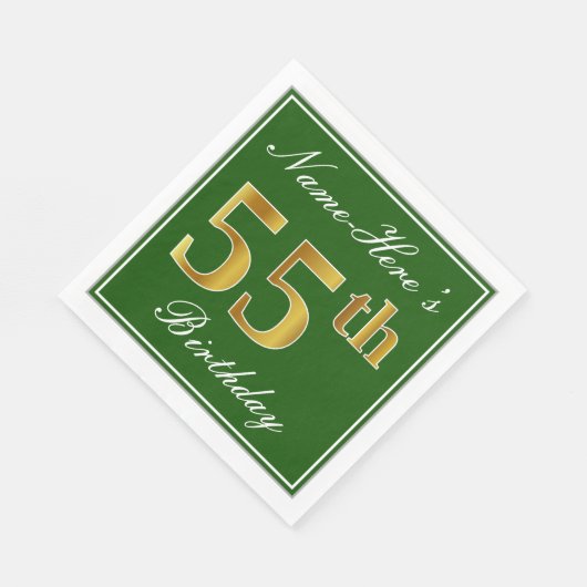 Elegant Green, Faux Gold 55th Birthday + naam Servetten (Hoek)