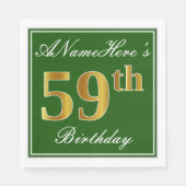 Elegant Green, Faux Gold 59th Birthday + naam Servet (Voorkant)