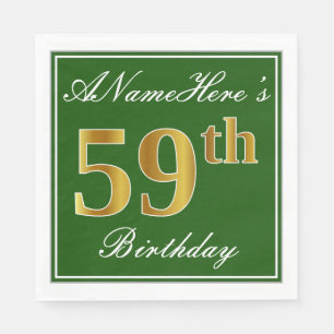 Elegant Green, Faux Gold 59th Birthday + naam Servet