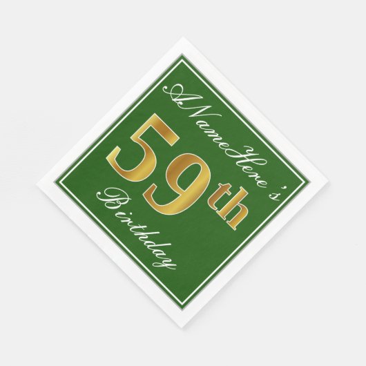 Elegant Green, Faux Gold 59th Birthday + naam Servet (Hoek)