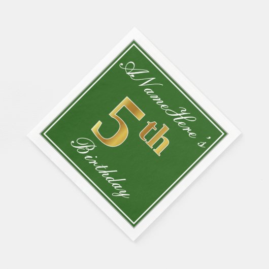 Elegant Green, Faux Gold 5th Birthday; aangepaste  Servet (Hoek)