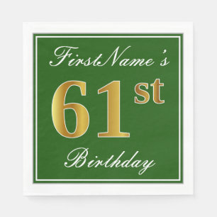 Elegant Green, Faux Gold 61st Birthday + naam Servet