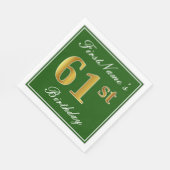 Elegant Green, Faux Gold 61st Birthday + naam Servet (Hoek)