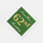Elegant Green, Faux Gold 62e verjaardag + naam Servet (Hoek)