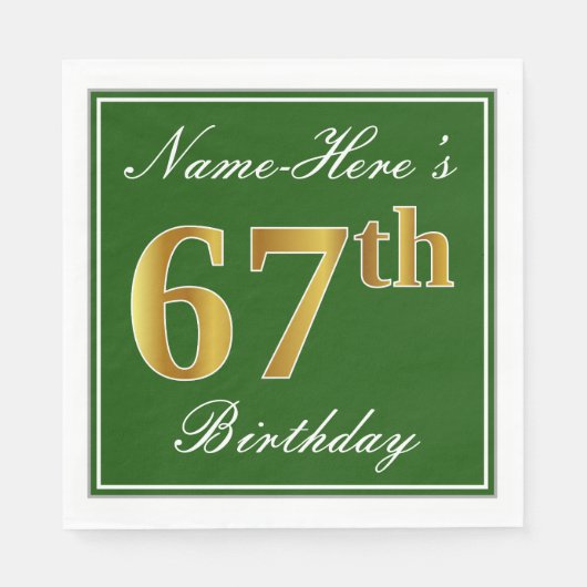 Elegant Green, Faux Gold 67th Birthday + Naam Servet (Voorkant)