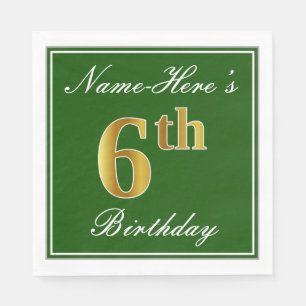 Elegant Green, Faux Gold 6th Birthday; aangepaste  Servet