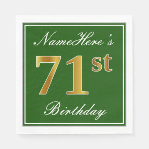Elegant Green, Faux Gold 71st Birthday + naam Servetten