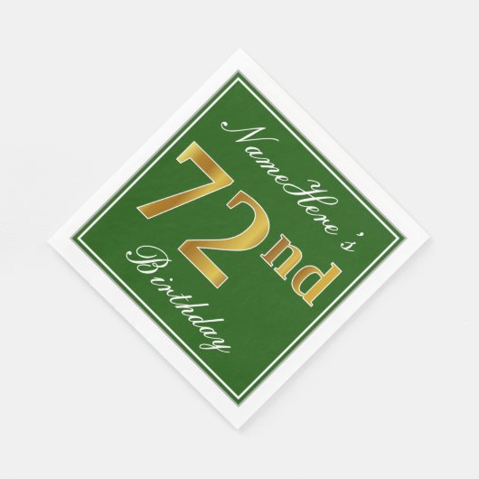 Elegant Green, Faux Gold 72e verjaardag + naam Servetten (Hoek)