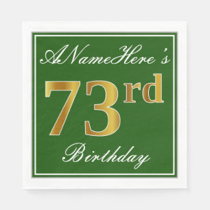 Elegant Green, Faux Gold 73rd Birthday + naam Servet