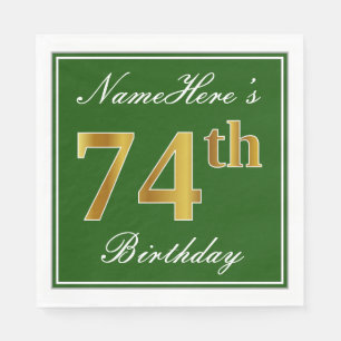 Elegant Green, Faux Gold 74th Birthday + naam Servet