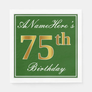 Elegant Green, Faux Gold 75th Birthday + Naam Servetten