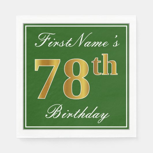 Elegant Green, Faux Gold 78th Birthday + naam Servet (Voorkant)