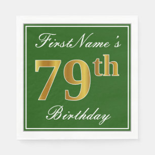 Elegant Green, Faux Gold 79th Birthday + naam Servetten