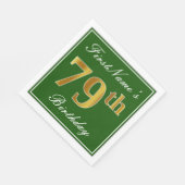 Elegant Green, Faux Gold 79th Birthday + naam Servetten (Hoek)