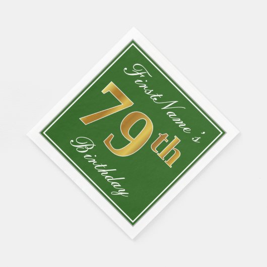 Elegant Green, Faux Gold 79th Birthday + naam Servetten (Hoek)