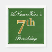 Elegant Green, Faux Gold 7th Birthday; aangepaste  Servetten (Voorkant)