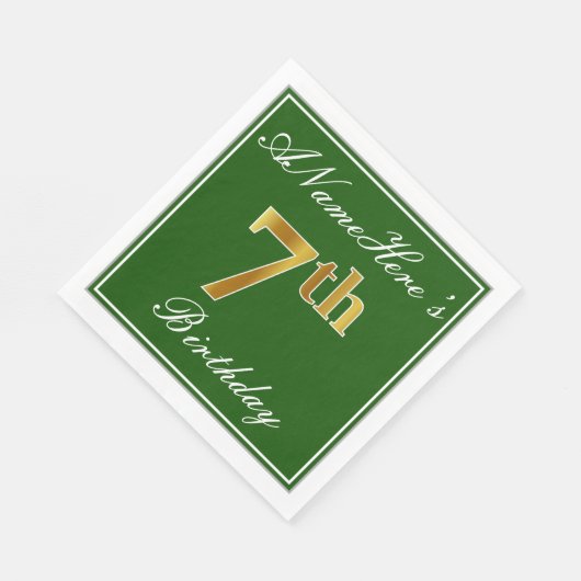 Elegant Green, Faux Gold 7th Birthday; aangepaste  Servetten (Hoek)