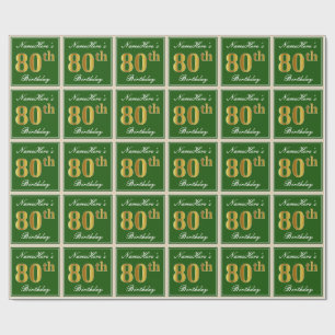 Elegant, Green, Faux Gold 80th Birthday + Naam Cadeaupapier