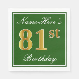 Elegant Green, Faux Gold 81st Birthday + naam Servet