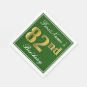 Elegant Green, Faux Gold 82nd Birthday + Name Servetten (Hoek)