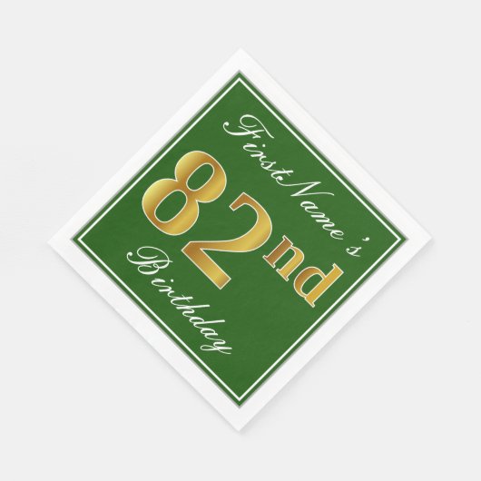Elegant Green, Faux Gold 82nd Birthday + Name Servetten (Hoek)