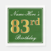 Elegant Green, Faux Gold 83rd Birthday + naam Servetten (Voorkant)