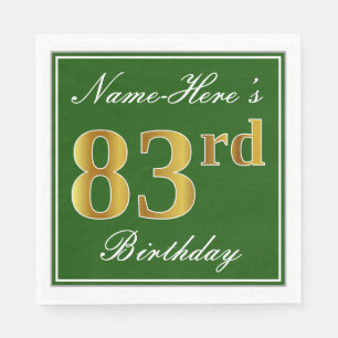 Elegant Green, Faux Gold 83rd Birthday + naam Servetten