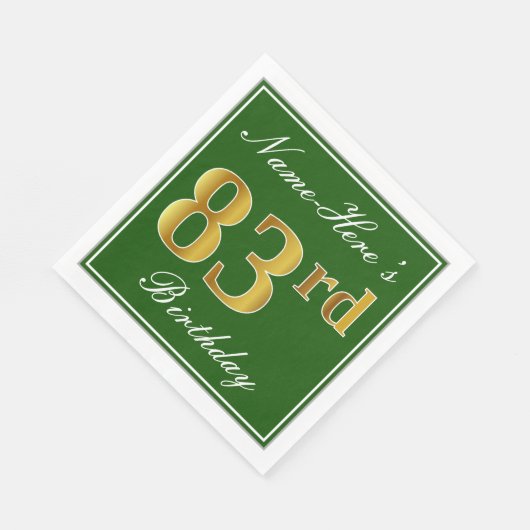 Elegant Green, Faux Gold 83rd Birthday + naam Servetten (Hoek)